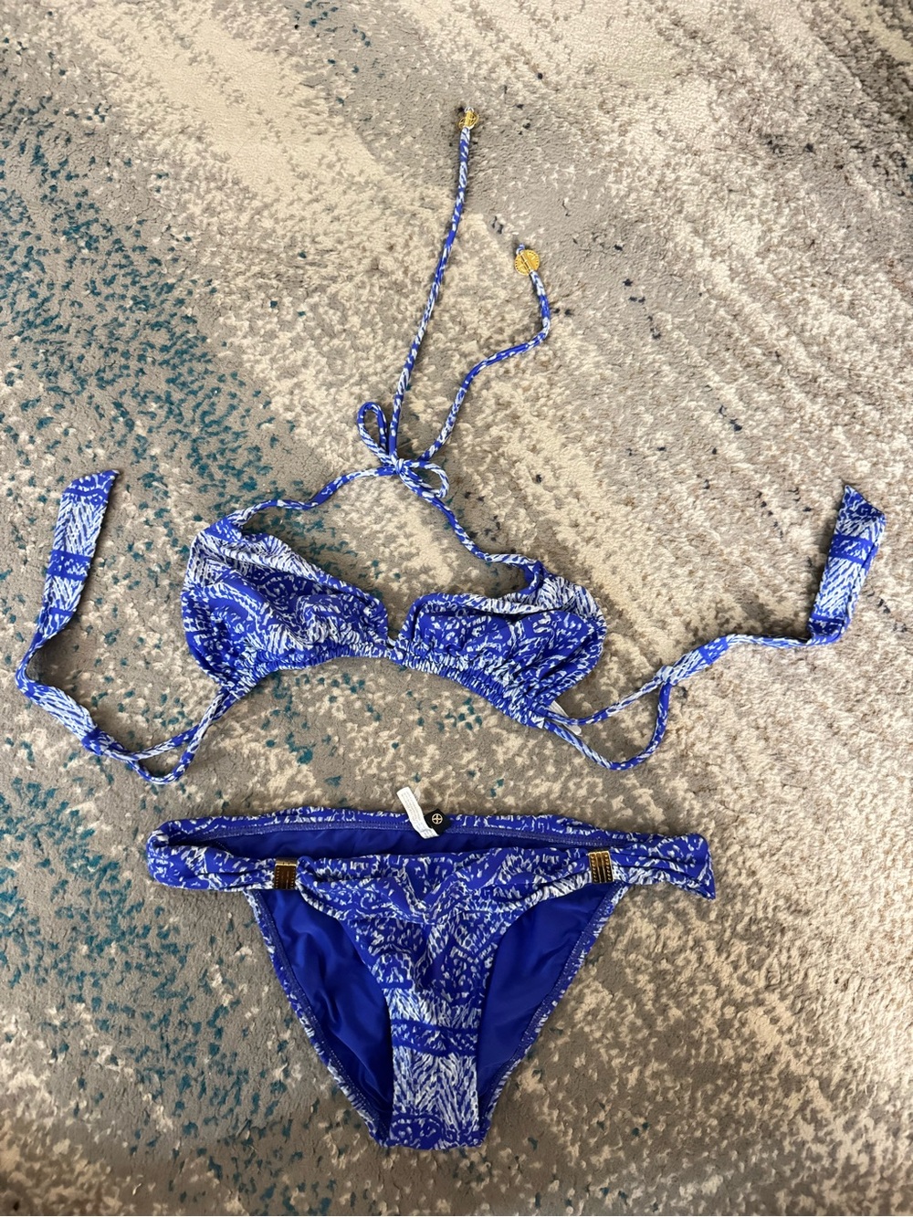 Blue Printed Tie-Neck Bikini Set
